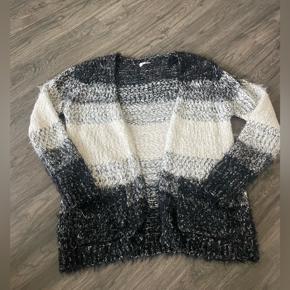 Black and white fuzzy cardigan